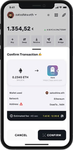 Phone showing the Portal wallet with a “Confirm Transaction” sheet: amount in ETH, recipient, network, estimated fee, and Cancel and Confirm buttons.